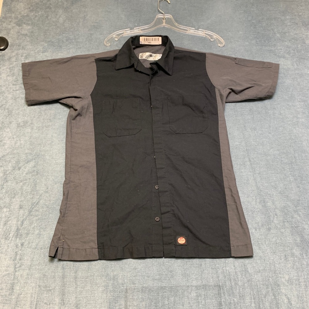 Red Kap Two Tone Crew Work Shirt Mens Small Black Gray Short Sleeve Side Slit